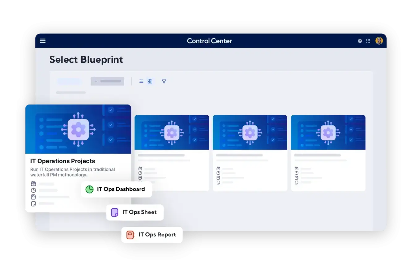 Smartsheet Control Center Select Blueprint screen