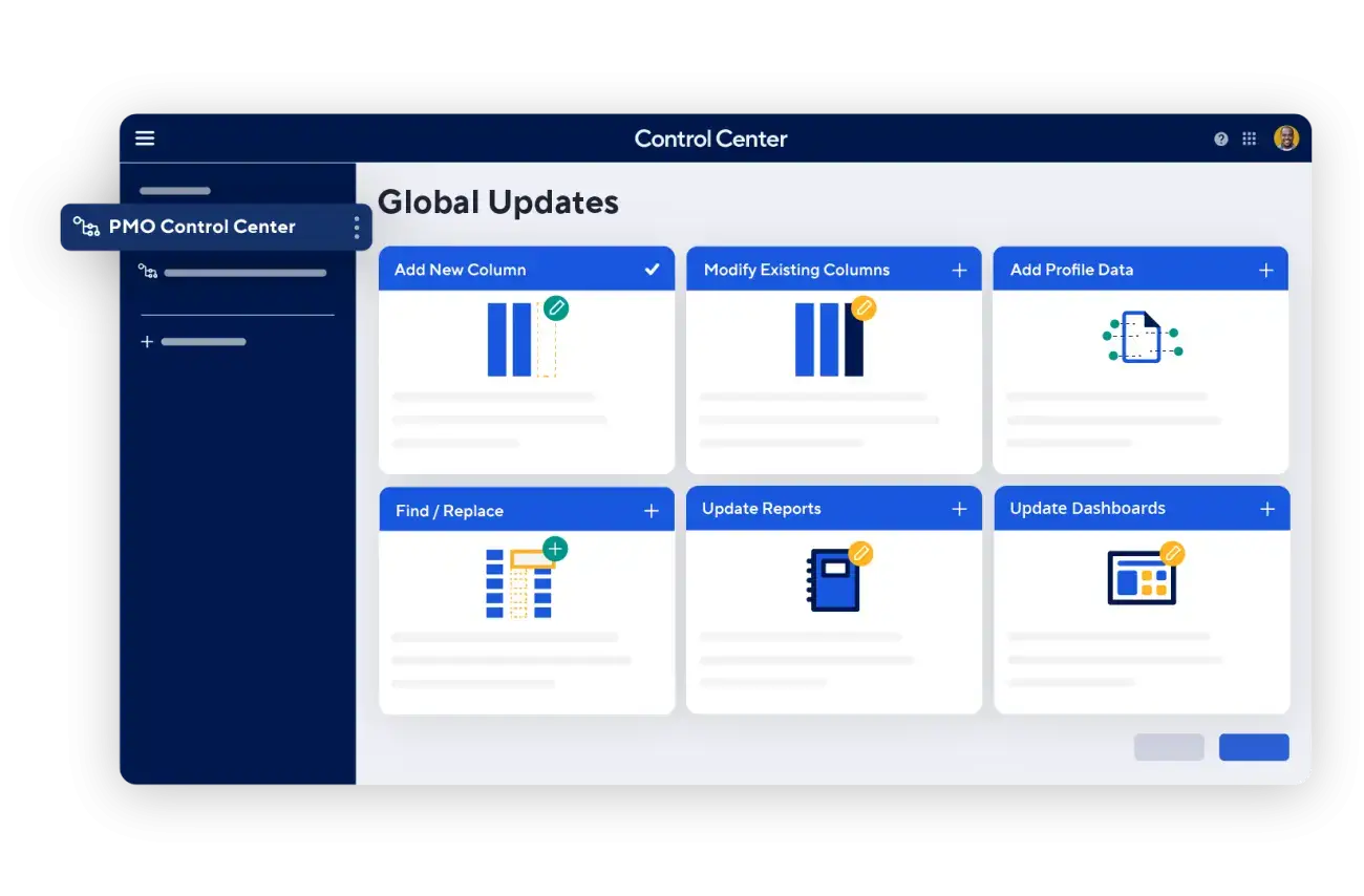 Smartsheet Control Center Global Updates console